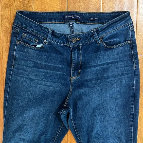 Adrienne Vittadini Blue Skinny Ankle Jeans Size 12 Mid Rise Classic Nautical - Picture 2 of 12